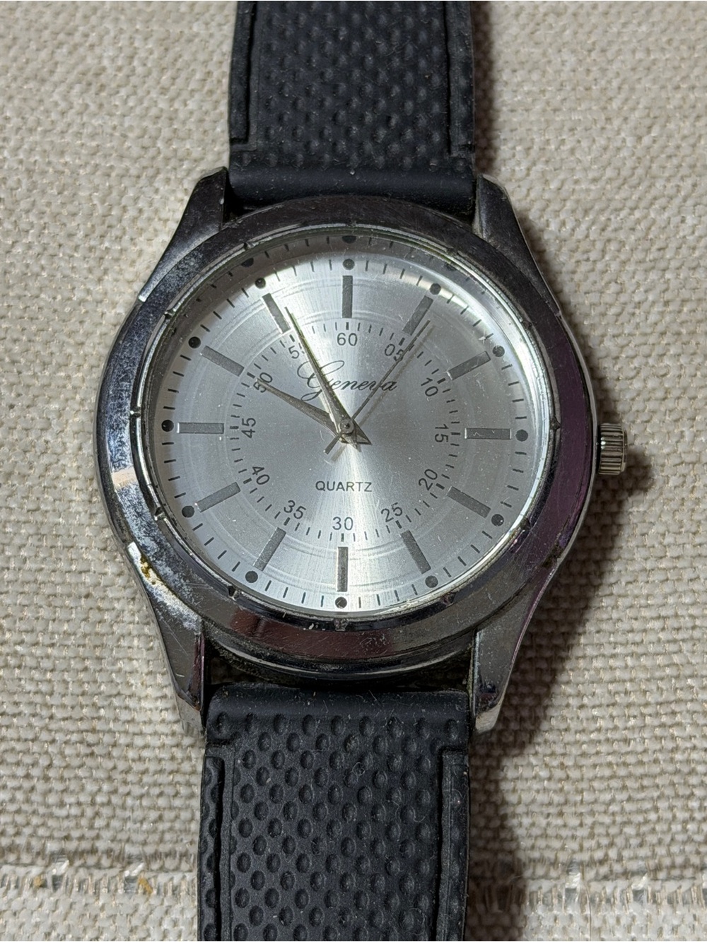 Geneva Black Silicone Strap Watch with Silver-Tone Back